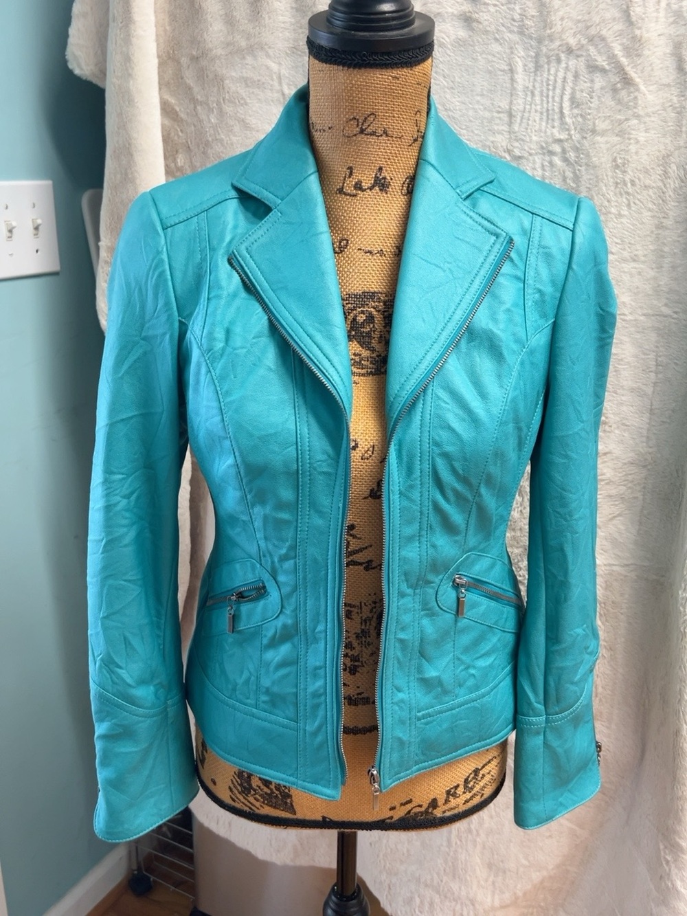 Proportion Petite Conrad C Turquoise Moto Jacket Size 2